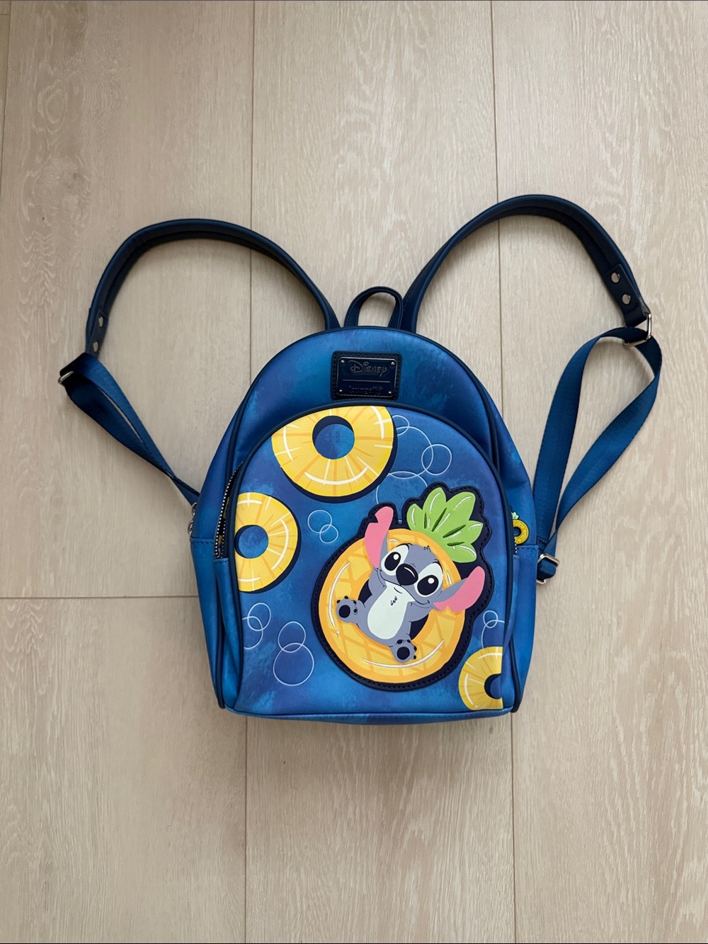 Loungefly Blue Stitch Pineapple Float Mini Backpack with Yellow Accents